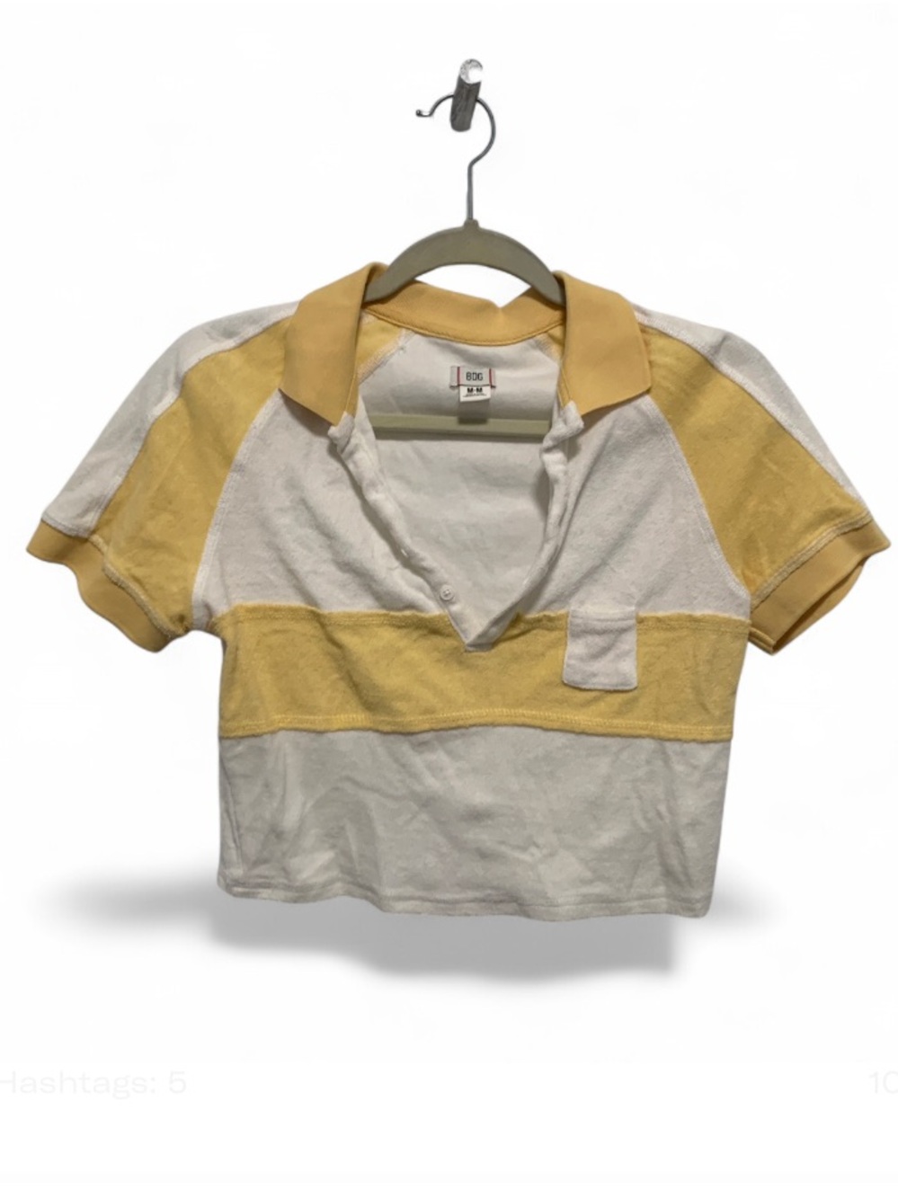 BDG Terry Cloth Yellow & White Cropped Short Sleeve Polo Top